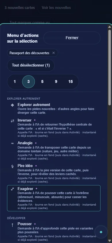 Le même menu d'actions sur téléphone, en français